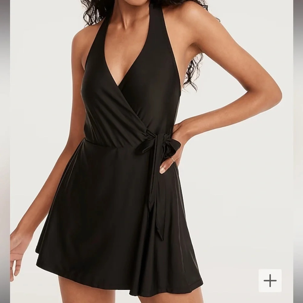 NWT J Crew Womens size 10 Black Halter Wrap Swim Dress One Piece Modest Swimsuit